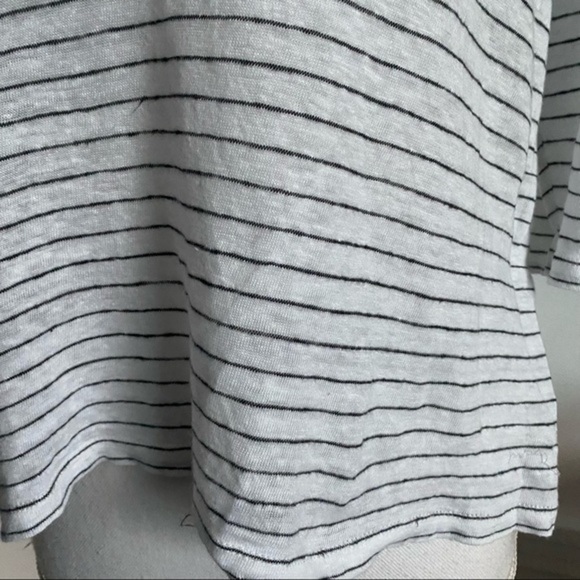 Vince • White Black Striped Linen Tee Shirt - Picture 4 of 6